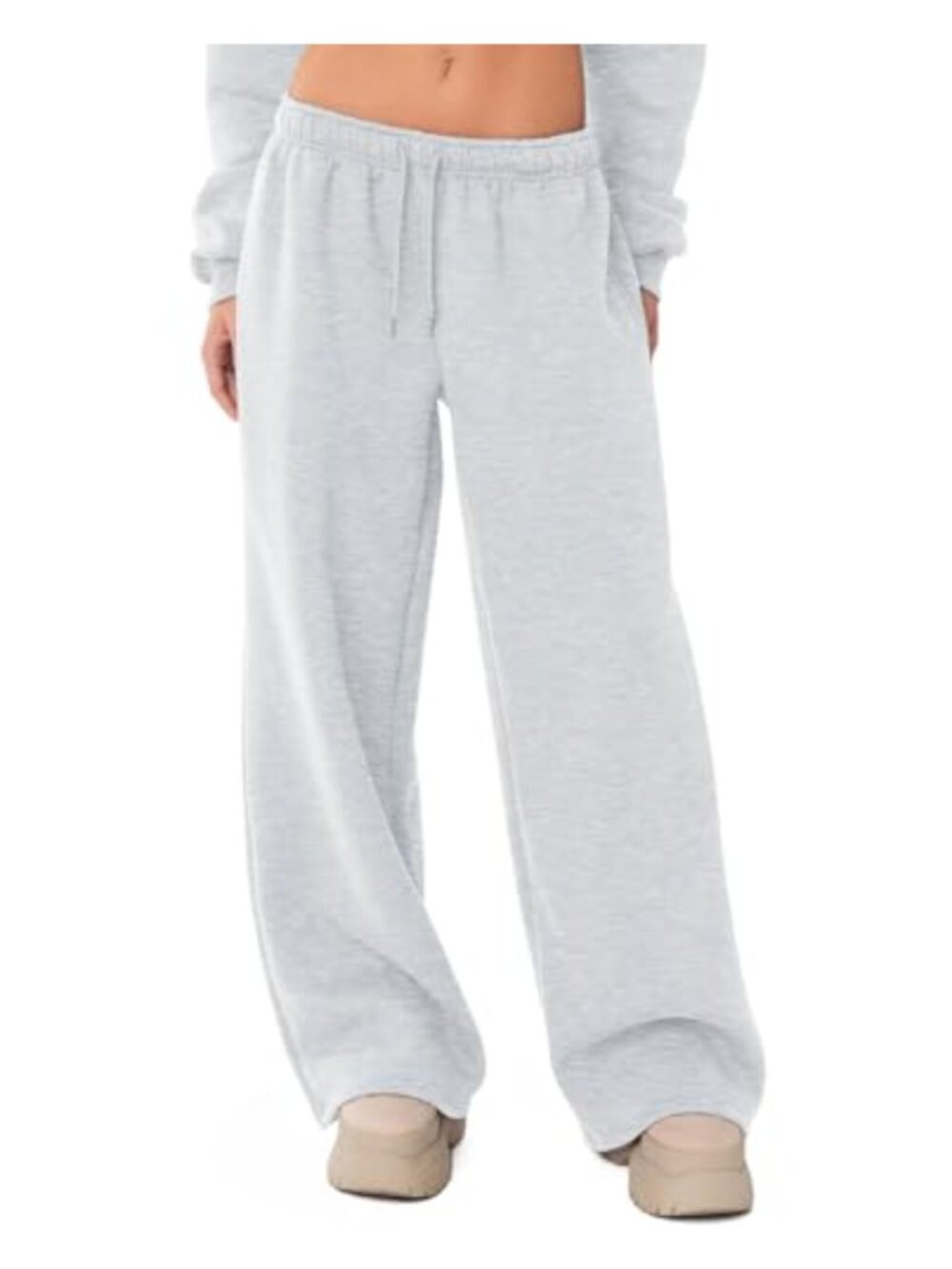 Wide Leg Fleece Lined Sweatpants Drawstring Pockets Lounge